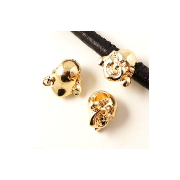 Buddha bead, gilded, 12x12mm, 5mm hole, 1pc.