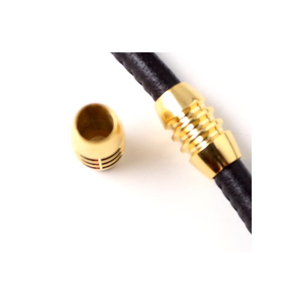 3-grooved thick Tube Bead, gilded stainless steel, 6mm hole, 1pc.