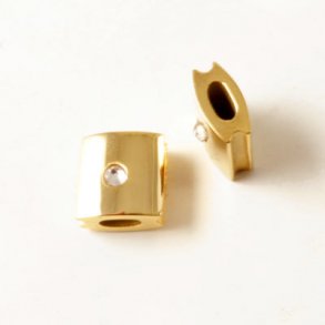 Viereckige Perle vergoldet mit Kristall, für geknüpfte Armbänder, Stahl, 10x10x5 mm, 1 Stk