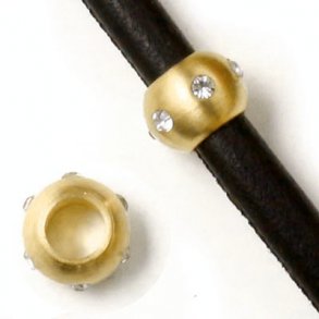 Gilded Steel bead, frosted, with crystals, width 10mm, hole size 6 mm, 1pc