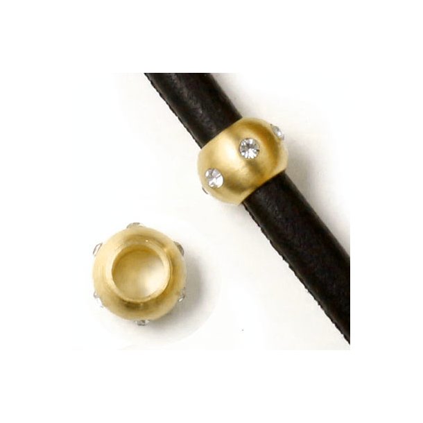 Gilded Steel bead, frosted, with crystals, width 10mm, hole size 6 mm, 1pc