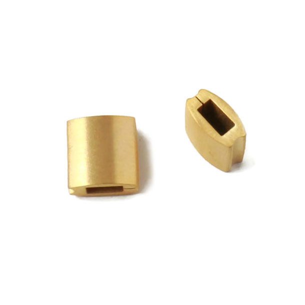 Square bead, for Macrame bracelet, frosted gilded steel,8x8x5mm, 1pc