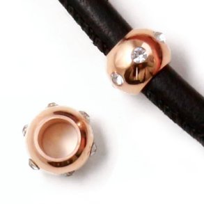 Rose gilded Steel bead, blank, with crystals and 5 mm, 1pc.