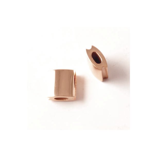 Square locking-bead, for macrame bracelets, rose-gilded steel, 10x10x5mm, 1pc