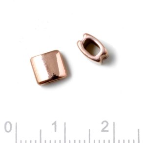 Firkantet perle / l�seperle, lille variant, r�dforgyldt, blank st�l, 6x6,5x4 mm, 1 stk.