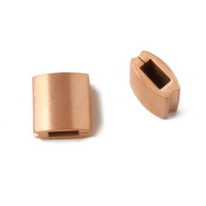 Square bead, for Macrame bracelet, frosted, rose gilded steel,10x10x5mm, 1pc