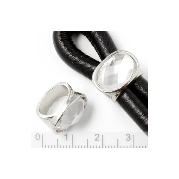 Connector bead with large crystal, oval-shaped hole, silvered, inner hole size 11,5x7mm, 1pc. Jewellery Bead