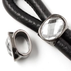 Perlenrohr mit gro&szlig;em Kristall, schwarz, Lochgr&ouml;&szlig;e 11,5x7 mm, 1 Stk