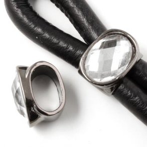 Perlenrohr mit großem Kristall, schwarz, Lochgröße 11,5x7 mm, 1 Stk