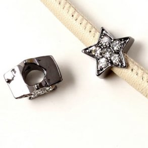 Star with crystals on both sides, black metal, 13x8mm, with 5mm hole, 1pc. Jewellery Bead