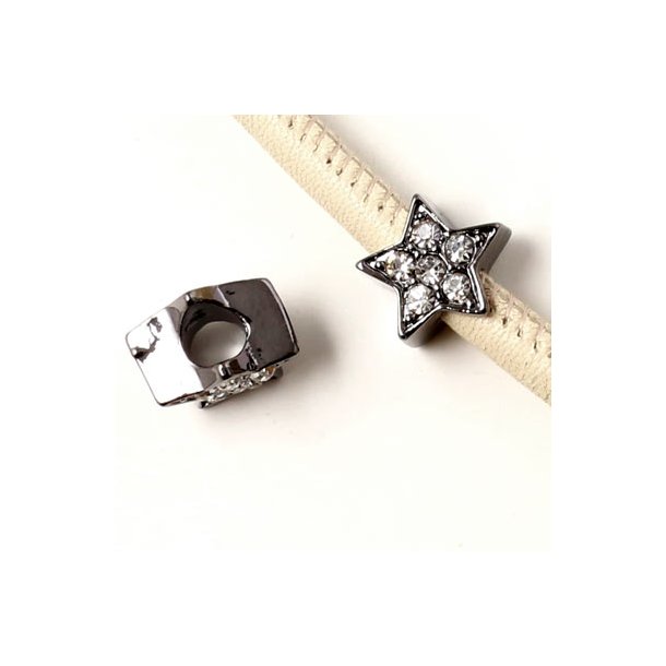 Star with crystals on both sides, black metal, 13x8mm, with 5mm hole, 1pc. Jewellery Bead