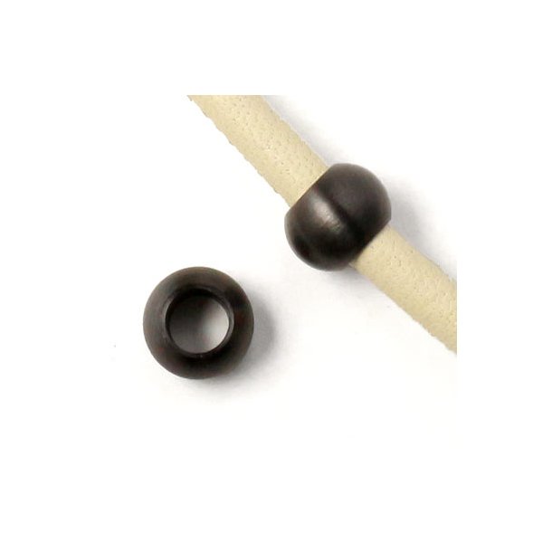 Bracelet bead, matte black steel, diameter 10mm, hole size 6mm, 1pc.