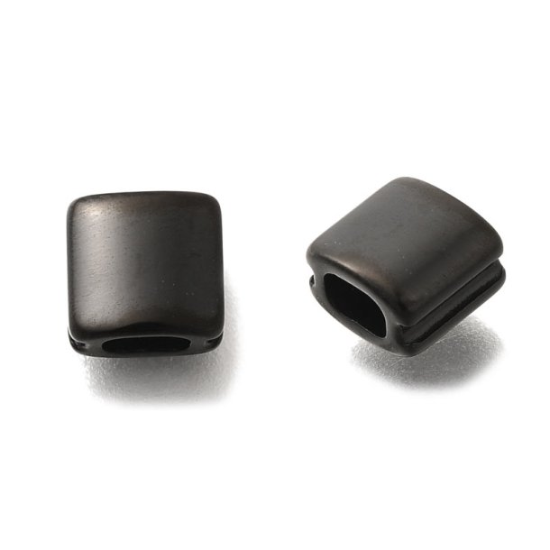 Viereckige Perle f�r Makramee-Armb�nder, klein, mattes Schwarz, 6,5x6,5x4 mm, 1 Stck