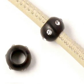 Bracelet bead with crystals, black matte steel, diameter 10mm, hole size 5mm, 1pc