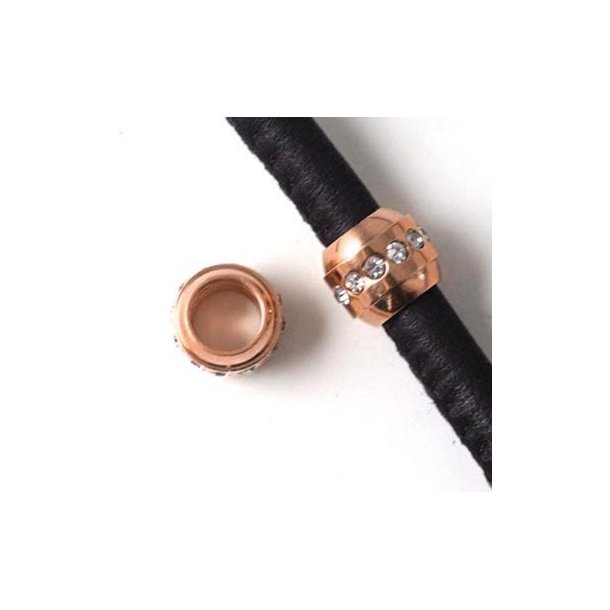 Bracelet bead with transparent crystals, rose gold steel, 5mm hole, 1pc.