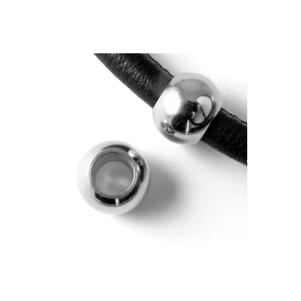 Bracelet bead, 10mm, stainless steel, hole size 5mm, 1pc