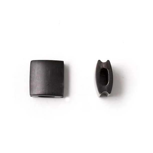 Viereckige Perle fr geknpfte Armbnder, mattierter schwarzer Stahl, 8x8x5 mm, 1 Stk