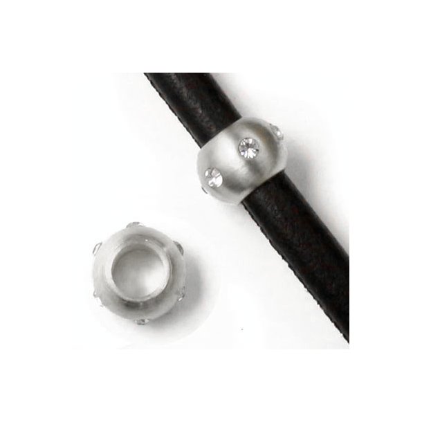 Steel bead, frosted, with crystals, width 10mm, hole size 5 mm, 1pc