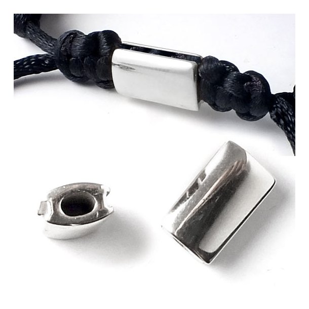 Locking-bead for macrame bracelets, stainless steel, 12x7x5mm, 1pc