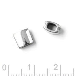 Firkantet perle / l�seperle, lille variant, blank st�l, 6x6,5x4 mm, 1 stk.