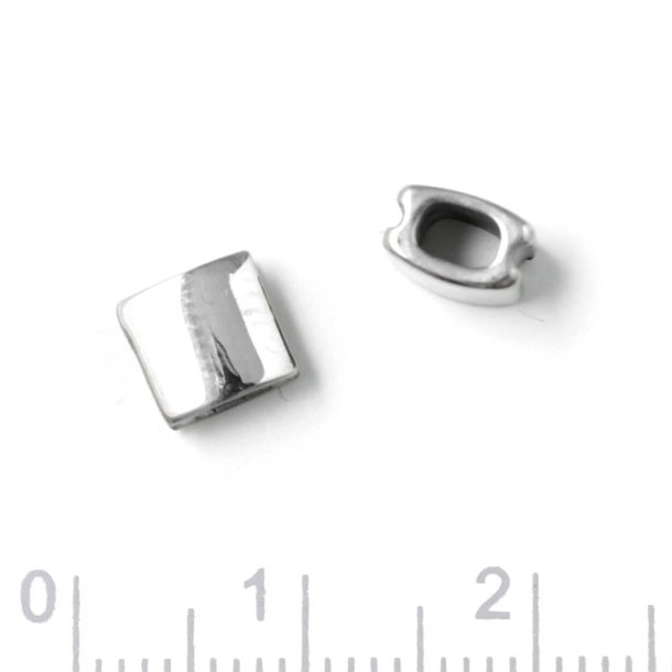 Firkantet perle / l�seperle, lille variant, blank st�l, 6x6,5x4 mm, 1 stk.