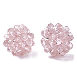 Facet berry ball, pink transparent, acrylic, 15 mm. 1 pc.