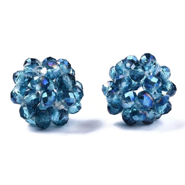 Faceted berry bead, dark turquoise transparent ab, glass, 12.5 mm, 1 piece.