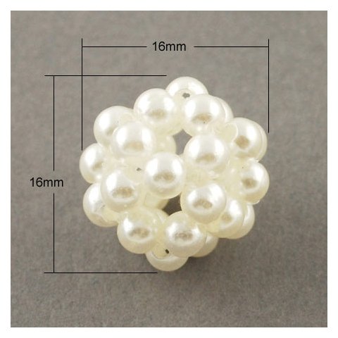 Perle bær af hvide runde plastik perler med perle-look, 16 mm. 1 stk.