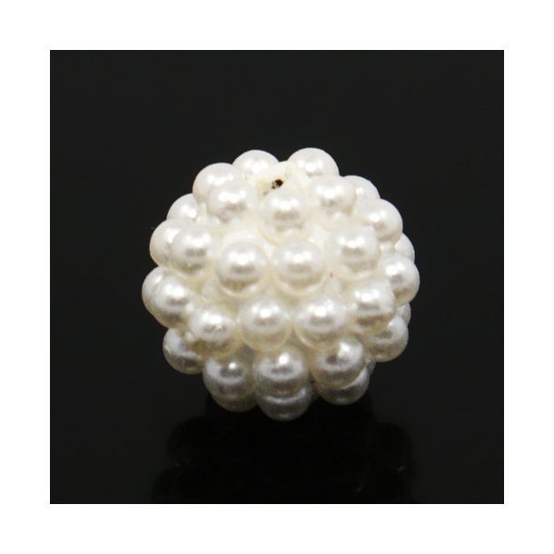 Berry bead, through-drilled, fimo clay with acrylic pearls, white, 10mm, 2pcs
