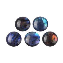 Cabochon af abeloneskal og resin, bl�gr�n, rund, 10x2 mm, 4 stk.