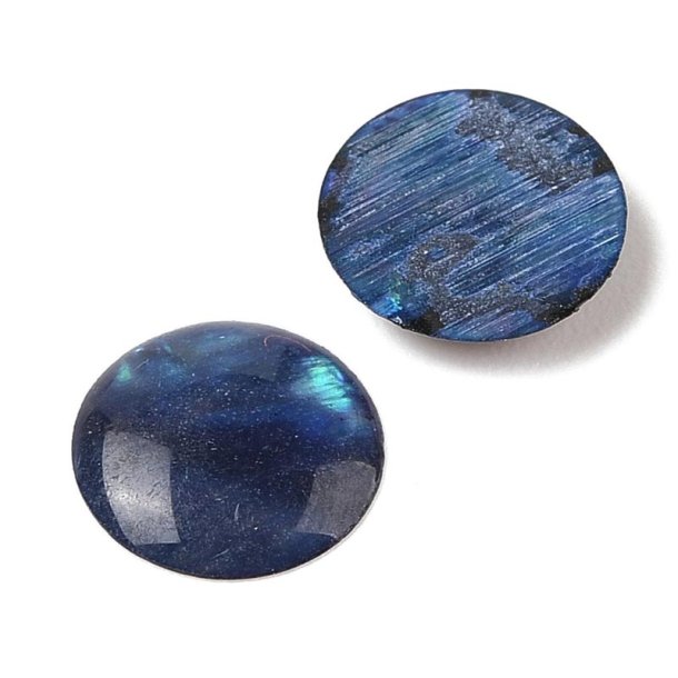 Cabochon af abeloneskal og resin, bl�gr�n, rund, 10x2 mm, 4 stk.