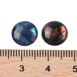 Cabochon af abeloneskal og resin, bl�gr�n, rund, 10x2 mm, 4 stk.