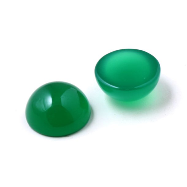 Green agate cabochon (flat back), round, 10mm, 1pcs.
