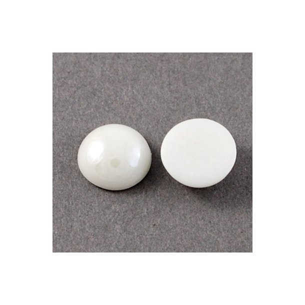Cabochon, glas med perle-look, hvid, 10 mm, 6 stk.