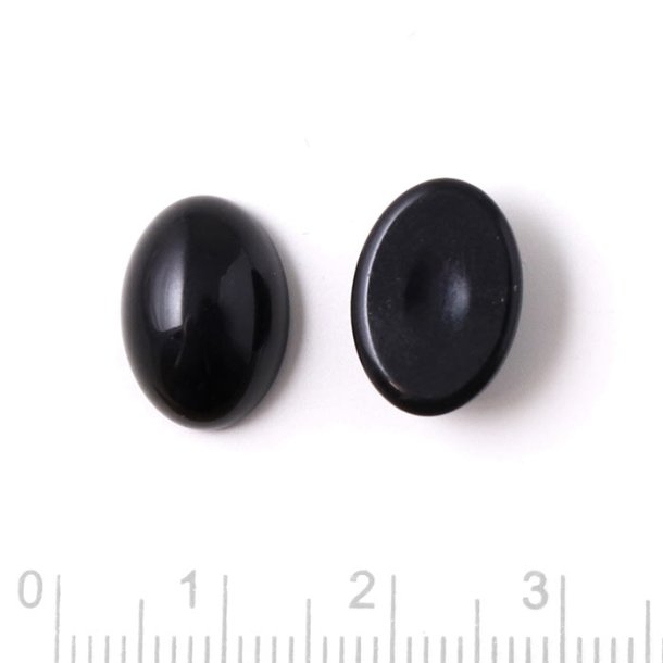 Black stone cabochon (flat back), black, oval, 14x10mm, 2pcs.