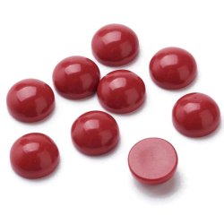 Korallen-imitat, Cabochon (flache R&uuml;ckseite), rot, gef&auml;rbt, rund, 6 mm, 2 Stk
