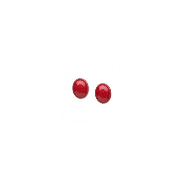 Coral cabochon (flat back), dyed, dark red, oval, 10x8mm, 2pc