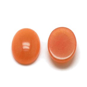 Jade cabochon (farvet), orange/koralfarvet, flad oval, 18x13x5 mm, 2 stk