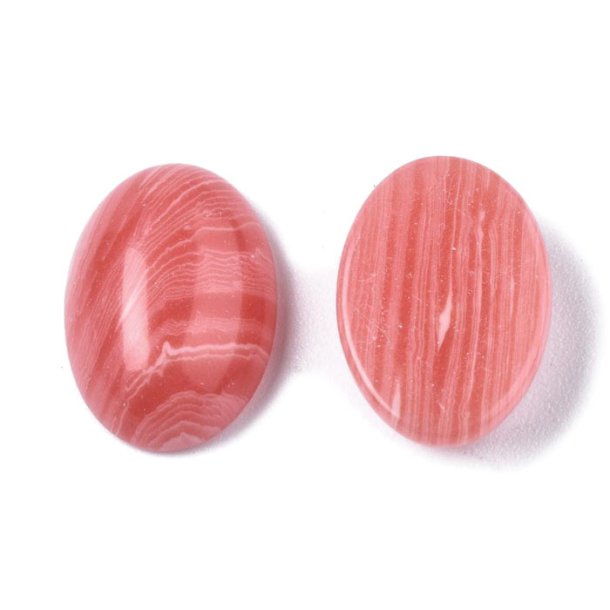 Striped Agate, cabochon (dyed), coral color, flat oval, 14x10x4mm, 2pcs