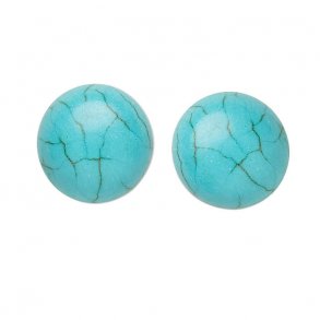 Cabochon, flache Rückseite, türkis (gefärbt), rund, 10x4,5 mm, 2 Stk.