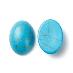 Cabochon, flache R&uuml;ckseite, blau-t&uuml;rkis (gef&auml;rbt), oval, 18x13x5,5 mm, 2 Stk.