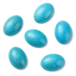 Cabochon, flache R&uuml;ckseite, blau-t&uuml;rkis (gef&auml;rbt), oval, 18x13x5,5 mm, 2 Stk.