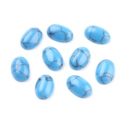 Cabochon, flache R&uuml;ckseite, t&uuml;rkis (gef&auml;rbt), oval, 7x5x2 mm, 2 Stk.