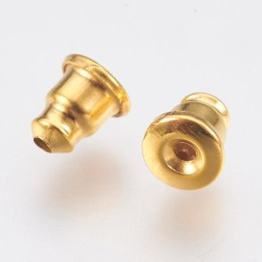 Bagmekanikker til �restik, klokkeform, guldfarvet messing, til 0,8-0,9 mm stift, 6 stk.