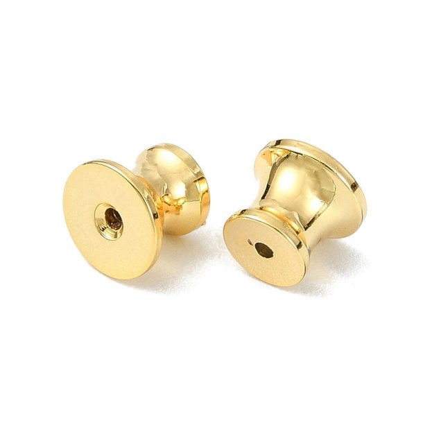 Bagmekanikker til �restik, kegleform, 18K forgyldt messing, 5x6 mm, til 0,6-0,9 mm stift, 2 stk.