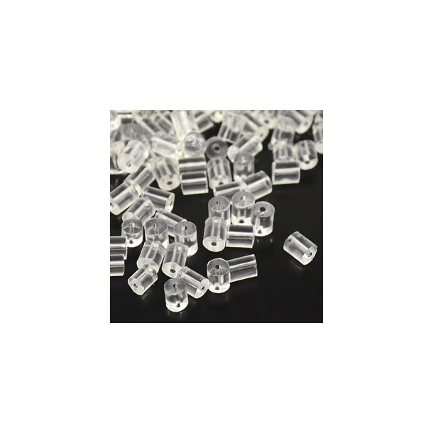 Plastic earnuts, cylindrical, for earwires and earstuds, 20pcs