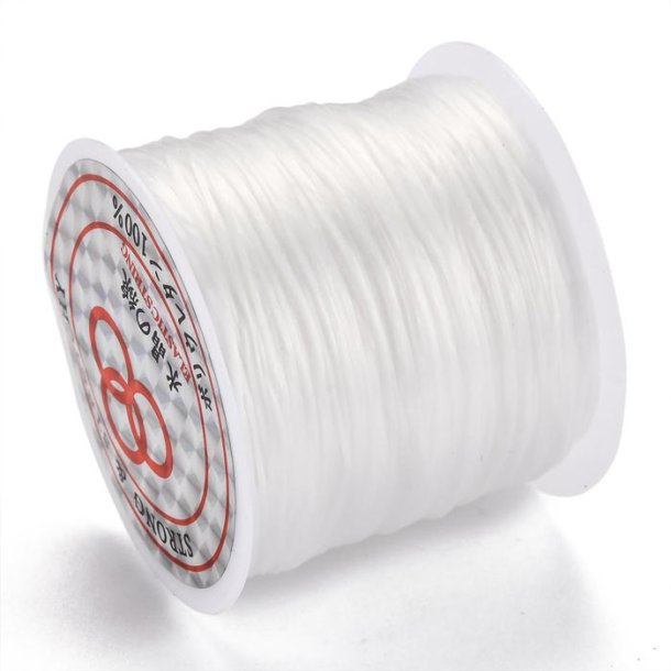 Fiber elastiksnor, flad hvid, bredde 0,8 mm, 60 m. 1 rulle.