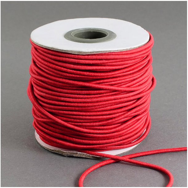 Elastic nylon cord, full spool, cotton, red, round , 2mm, 40m. 
