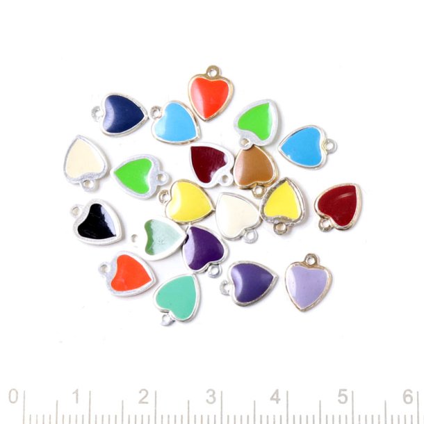 Emaillierte Anh�nger, kleines Herz, zuf�llige Farbmischung, 10x7 mm, 20 Stck