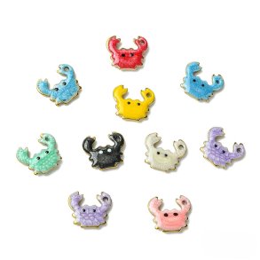 Enamel charms, crabs, gold-tone 304 steel, mixed colours, 10x11 mm, 4 pcs
